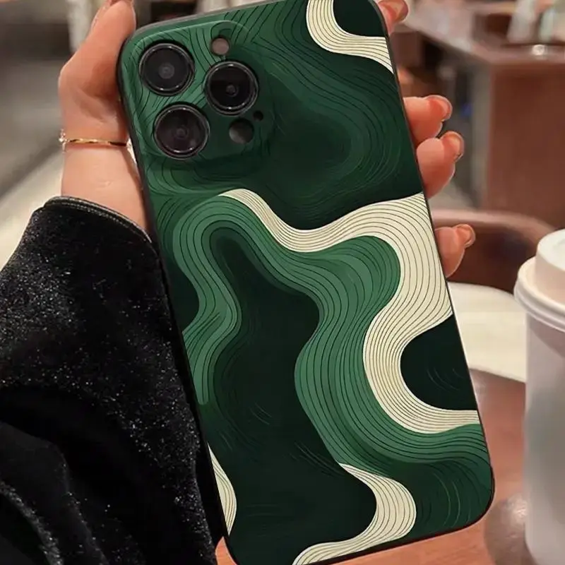 Green Line Pattern Phone Case, Anti-drop Shockproof Phone Protective Cover, Phone Accessory Compatible with iPhone 6 7 8 X XR...