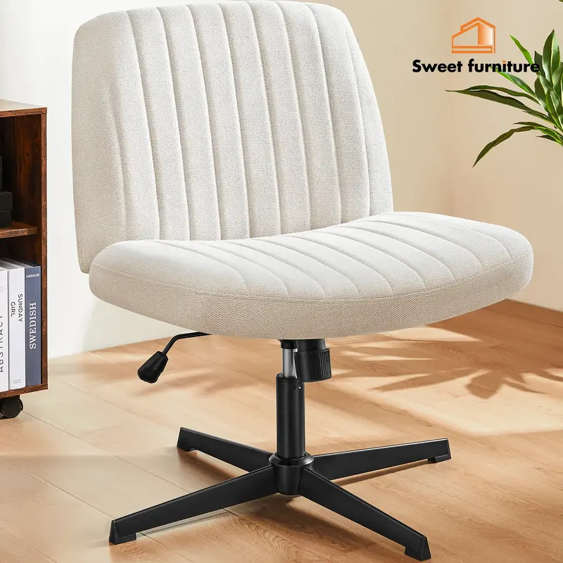 SweetFurniture S - Home Furniture Cross Legged Office Chair, Armless Wide Desk Chair No Wheels
