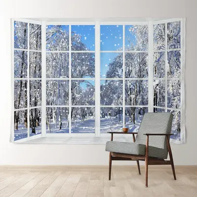Aperturee Snowy Lane Outside Window White Christmas Backdrop