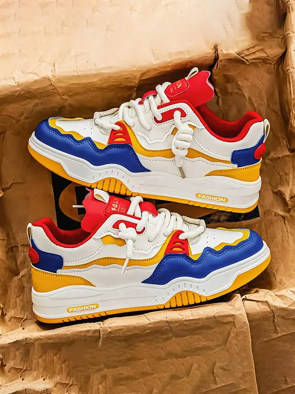 Men's Fashionable Patchwork Design Lace Up Skate Shoes, Casual Comfortable Sports Running Shoes, Trendy All-match Sneakers fo...