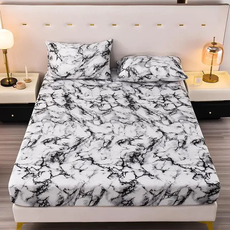 Marble Pattern Duvet Cover Set, 1 Count Fitted Sheet & 2 Counts Pillowcase Without Filler, Soft Non-slip Decorative Bedding S...