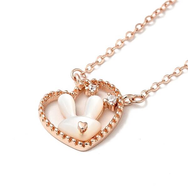 White Shell Rabbit Pendant Necklace with Clear Cubic Zirconia