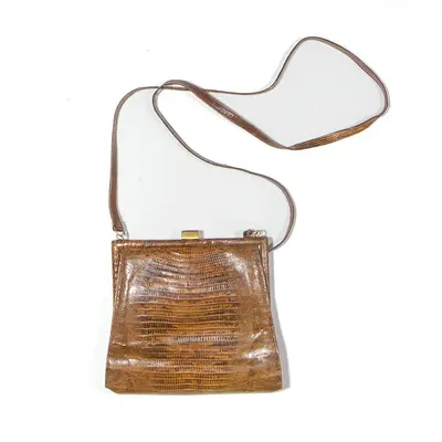 Leather Look Clutch Bag Brown Womens