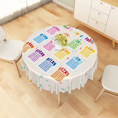 Heart Colorful Multiplication White Round Tablecloth - Aperturee