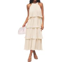 ZESICA Women's 2024 Summer Sleeveless Halter Neck Ruffle Tiered Layed Chiffon Flowy Swing Long Midi Dress Elastic Elegance ni...