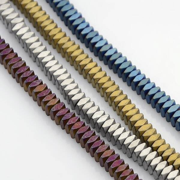 Frosted Square Electroplate Non-magnetic Synthetic Hematite Beads Strands