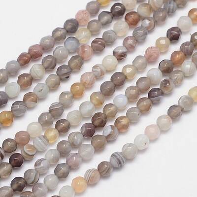 Faceted Natural Botswana Agate Round Beads Strands