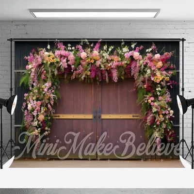 Floret Brown Wood Door Birthday Cake Smash Backdrop - Aperturee