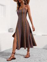 Women's All Over Ethnic Pattern Backless Split Thigh Cami Dress, Boho Fashion Casual Sleeveless Long Dress for Summer Beach H...