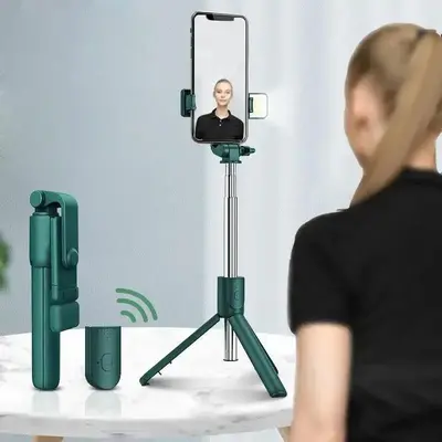 Portable Mobile Phone Selfie LED Light Tripod, 1 Count 4 In 1 Multifunctional Wireless BT Selfie Stick with Tripod Stand & Fi...
