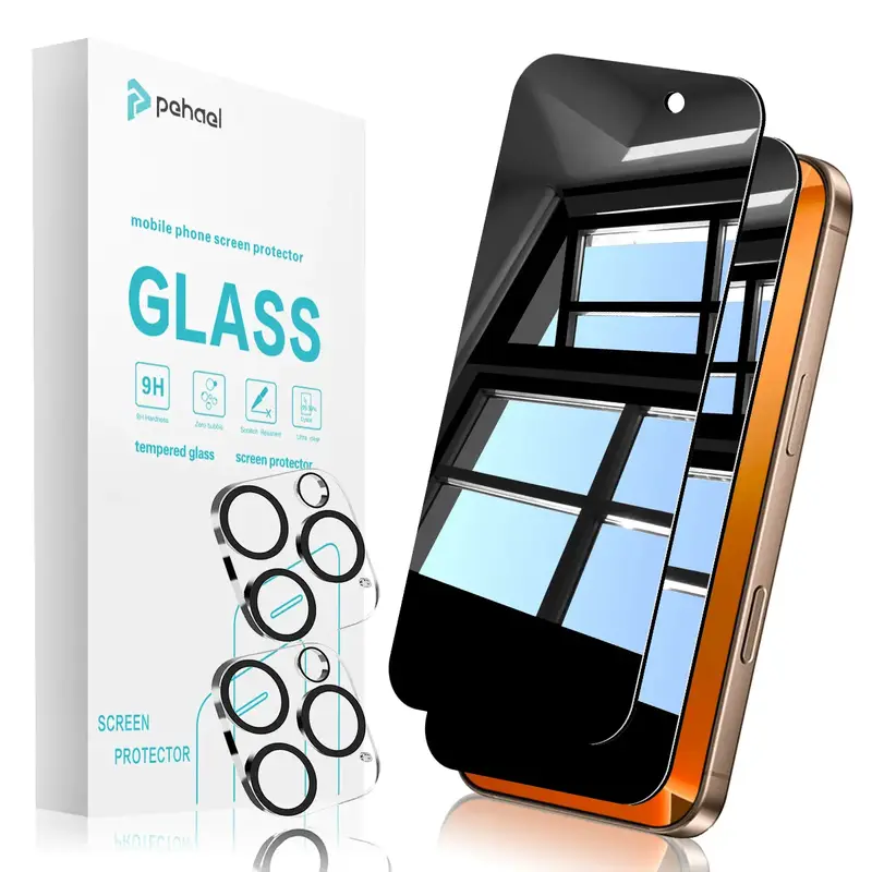 Pehael for iPhone 17/16/15/14/13/12/11 Series Privacy Screen Protector Anti-Spy Tempered Glass Cellphone Shockproof Full Cove...