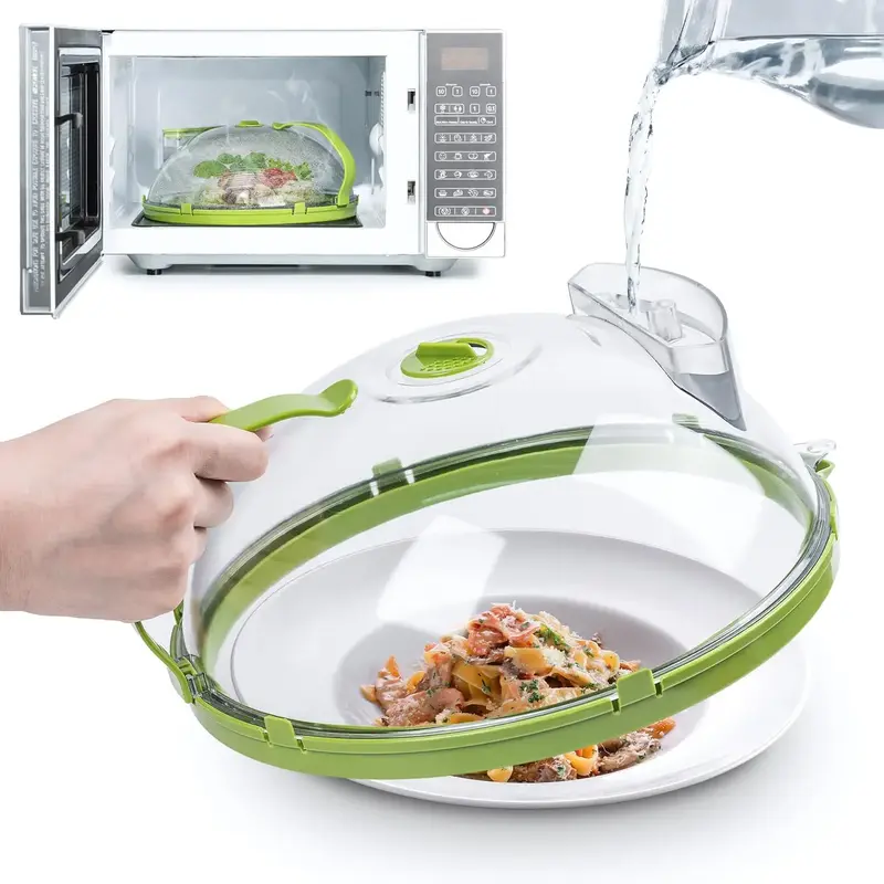Upgraded Microwave Splatter Cover For Food, Clear Microwave Cover with Water Streamer, Vented Splatter Guard With Bottom Plat...