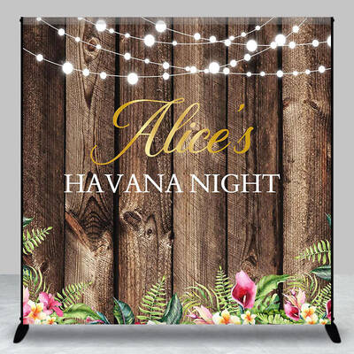 Wood Floral Light Custom Name Havana Night Backdrop