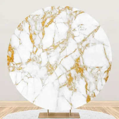 Golden Texture Marble White Round Birthday Backdrop - Aperturee