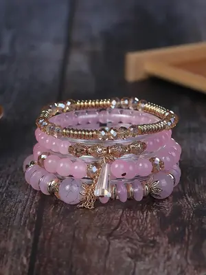 Boho Style Artificial Crystal Pendant Bracelet, Trendy Matching Beaded Hand Chain Bracelet, Summer Bracelets Accessories for ...