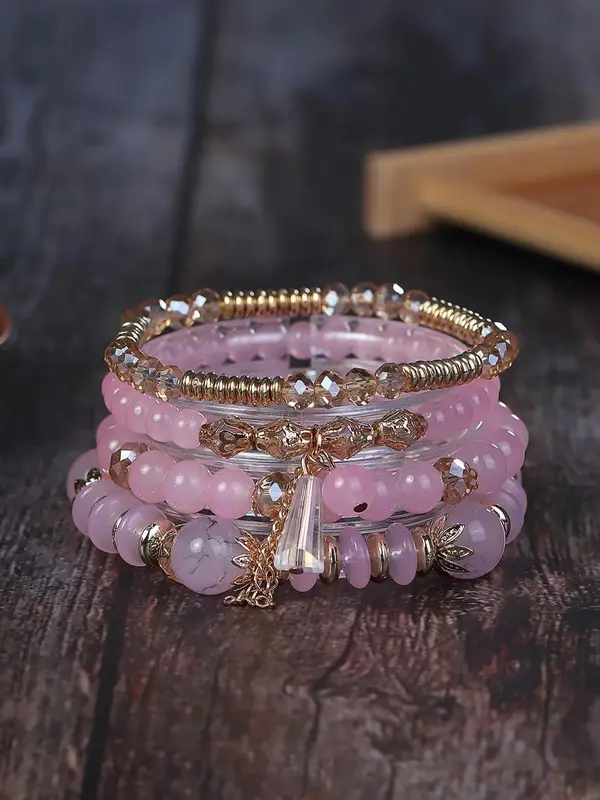 Boho Style Artificial Crystal Pendant Bracelet, Trendy Matching Beaded Hand Chain Bracelet, Summer Bracelets Accessories for ...