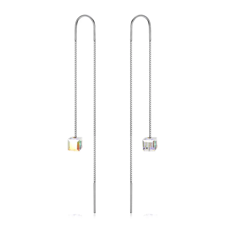 Sterling Silver Crystal Square Drop Earrings