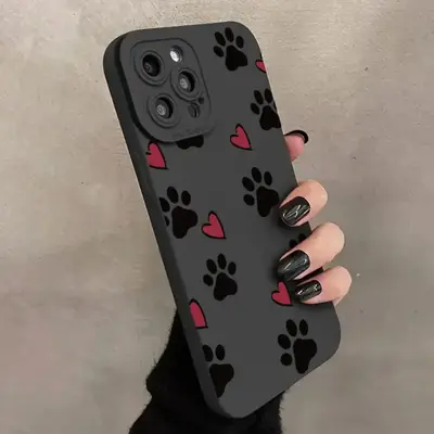 Unique Paw & Heart Pattern Phone Case, Shockproof Decorative Phone Protector Cover, Phone Accessories Compatible With iPhone ...