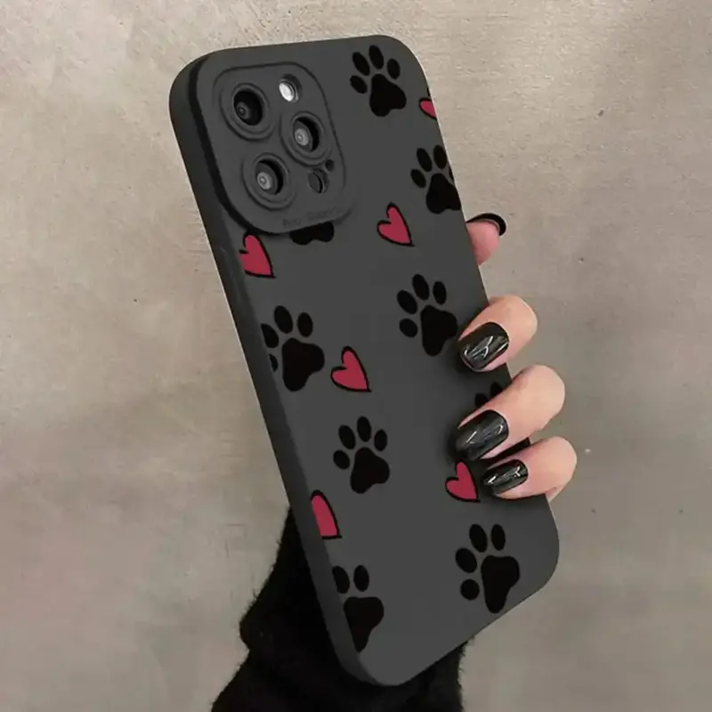 Unique Paw & Heart Pattern Phone Case, Shockproof Decorative Phone Protector Cover, Phone Accessories Compatible With iPhone ...