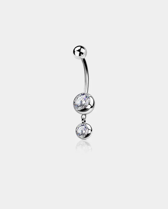 Round CZ Internally Threaded Titanium Belly Ring - Silver / 16mm