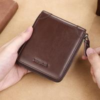Men's RFID Anti-Interference Bi-Fold RFID Card Holder Zipper Leather Wallet