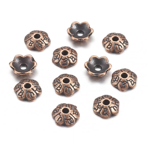 6-Petal Tibetan Style Alloy Flower Bead Caps