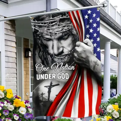 One Nation Under God Flag, Christian Jesus Resurrection Flag, Outdoor House Yard Decoration, Garden Flag, Garden & Patio Deco...