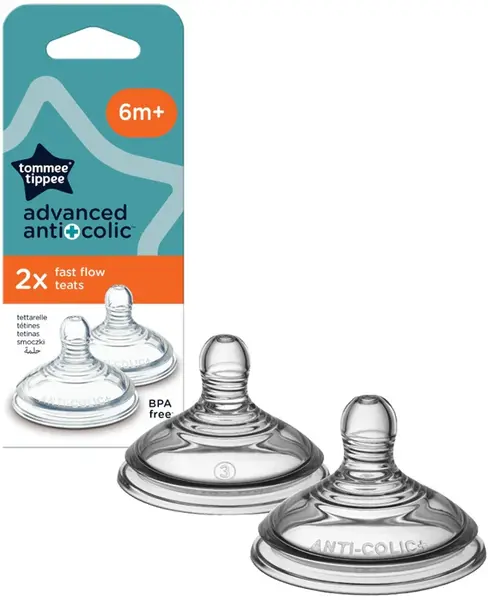 Tommee Tippee Closer To Nature Advanced Anti-colic Teat Fast Flow Bottle Teat 6 Months+ 2pcs