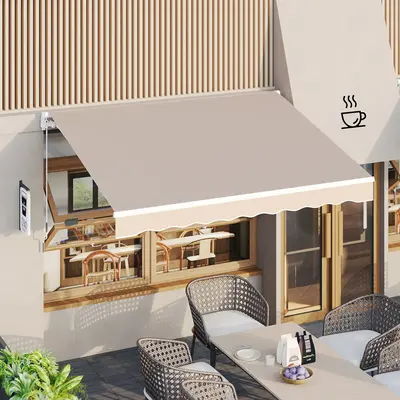 YODOLLA Manual Retractable Awning, water-resistant polyester sun shade with crank handle, ideal for patio, deck, backyard, ba...