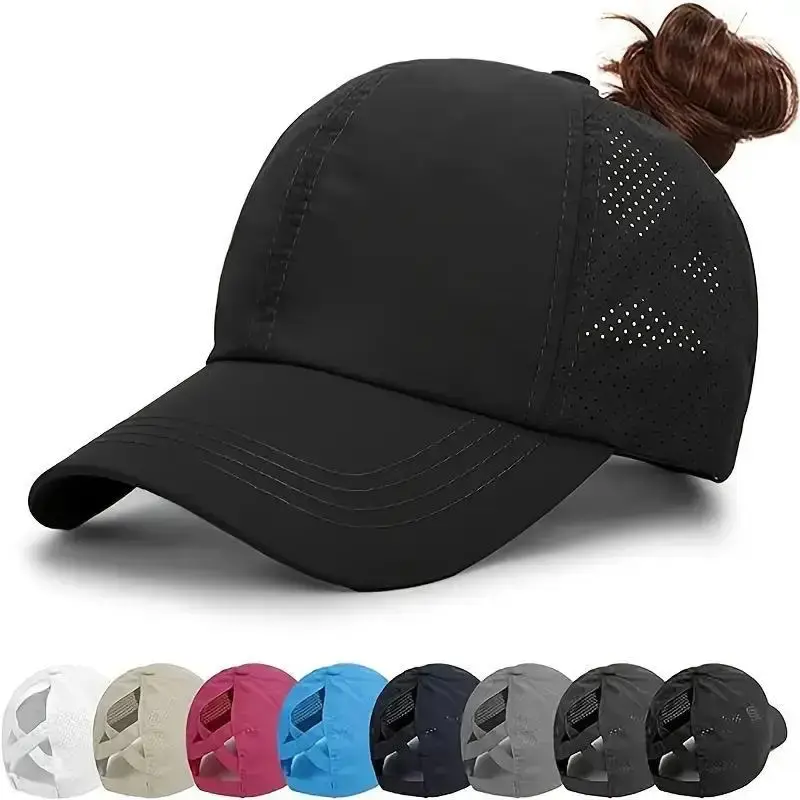 1/2Pack Women's Criss Cross Ponytail Baseball Cap - Adjustable High Messy Bun Trucker Hat - Quick Drying Mesh Dad Hat for Out...