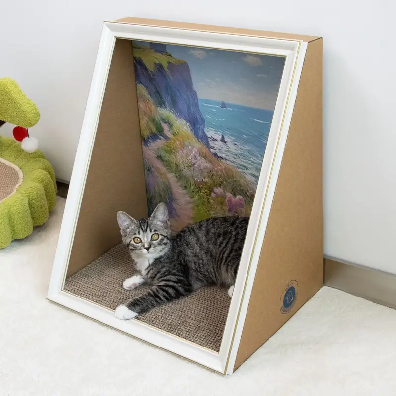 TxfnY DIY 3D Frame Cat House with Scratching Board, Cat Living in Famous Painting , Oil Painting Cat Scratcher , Easy-to-Asse...