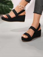 Women's Fashionable Plain Color Platform Sandals, Casual Adjustable Strap Wedge Sandals for Summer, Lightweight Breathable Co...