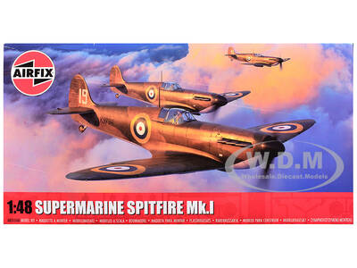 Level 2 Model Kit Supermarine Spitfire Mk.I Fighter Aircraft with 3 Scheme Options 1/48 Plastic Model Kit by Airfix