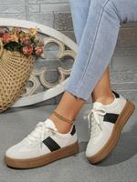 Women's Letter Patched Lace Up Low Top Skate Shoes, Casual Comfortable Platform Shoes for Daily Wear, Female Round Toe Casual...