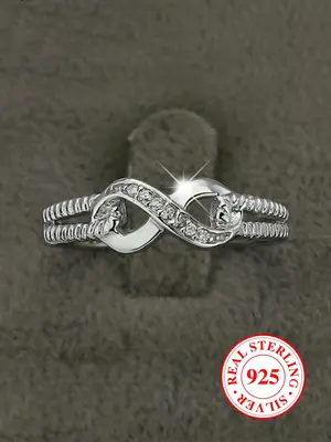 S925 Sterling Silver Infinity Symbol Design Ring, Rhinestone Decor Engagement Ring for Women, Fashion Jewelry Accessories for...