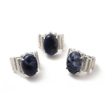 Natural Sodalite Oval Open Cuff Ring
