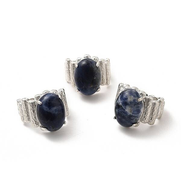 Natural Sodalite Oval Open Cuff Ring