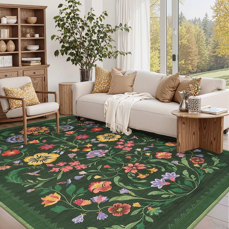 Garvee Indoor Area Rug Vintage Printed Soft Polyester Low Pile Non-Shedding Washable Non-Slip 9x12ft Living Room Bedroom