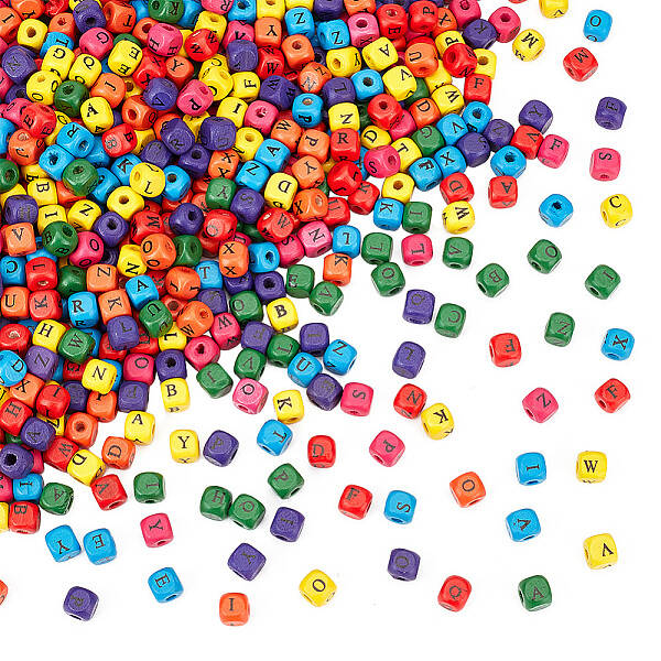 Dyed Wood Cube Beads