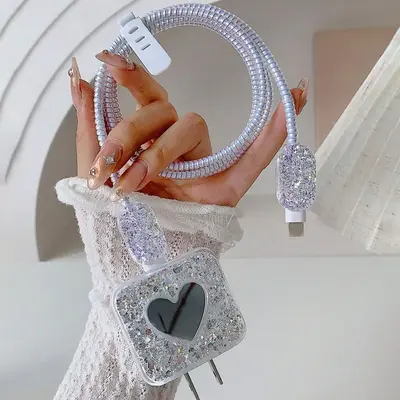 Bling Glitter Phone Charger Protective Case, 5 Counts/set Phone Charger Protective Cover for Apple 18W/20W Fast Charging Char...