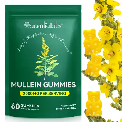 Mullein Gummies for Lungs, Healthcare Supplement Edible Fitness Dietary Gummy, Lung Health, 1000mg Mullein Leaf Extract (1 Ba...