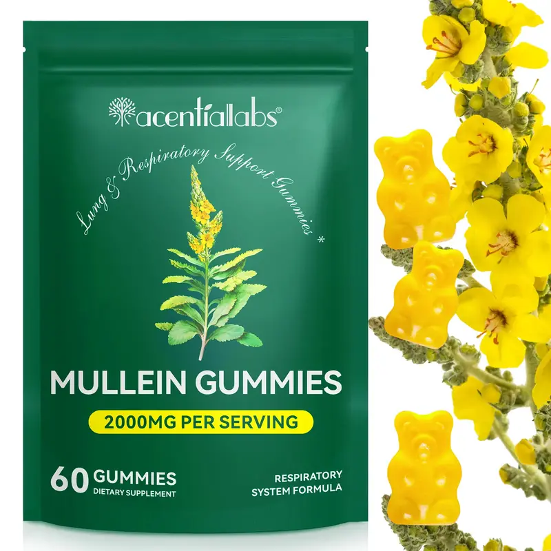 Mullein Gummies for Lungs, Healthcare Supplement Edible Fitness Dietary Gummy, Lung Health, 1000mg Mullein Leaf Extract (1 Ba...
