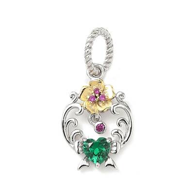 925 Sterling Silver Pave Green Cubic Zirconia Flower Pendants