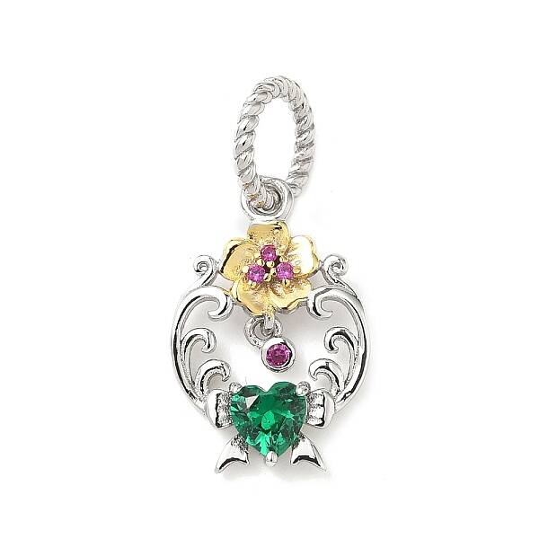 925 Sterling Silver Pave Green Cubic Zirconia Flower Pendants