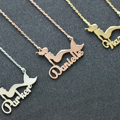 Gold Mermaid Necklace, Personalized Mermaid Name Necklace, Mermaid Lover Gift, Silver Mermaid Gift, Gift For Her, Kids Neckla...