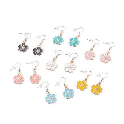 Sakura Flower Enamel Dangle Earrings