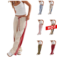 Yeokou Women's Wide Leg Track Pants Drawstring High Rise Side Striped Slouchy Palazzo Pants with Pockets Womenswear Wideleg