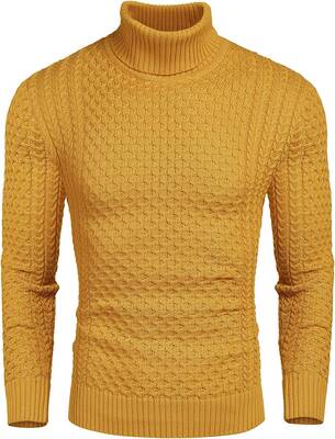 Slim Fit Turtleneck Knitted Twisted Pullover Sweaters (US Only), Yellow / XXL