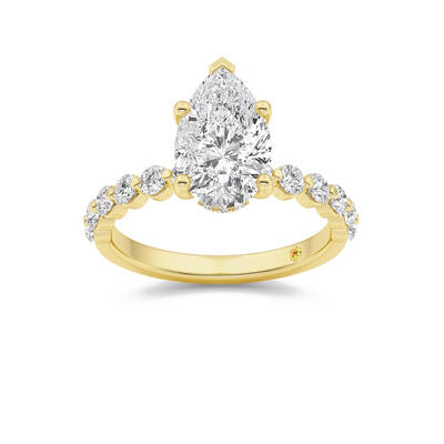 Frost Shared Prong Pear Shape Lab Grown Diamond Engagement Ring | 18K Yellow Gold 4 3/4 CT. TW.