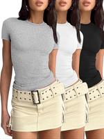 Women's Plain Round Neck Lounge Tee, Casual Basic Short Sleeve T-shirt for Daily Wear, Women's Nightwear, Summer Clothes, Lad...